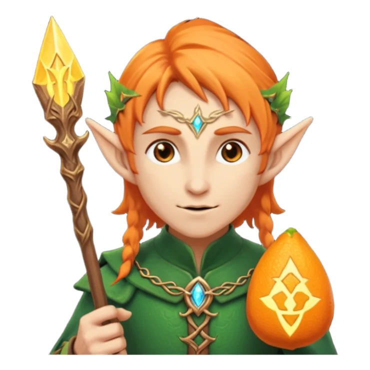 Orange Haired Elf, old Mage elf with glowing orange staff sticker