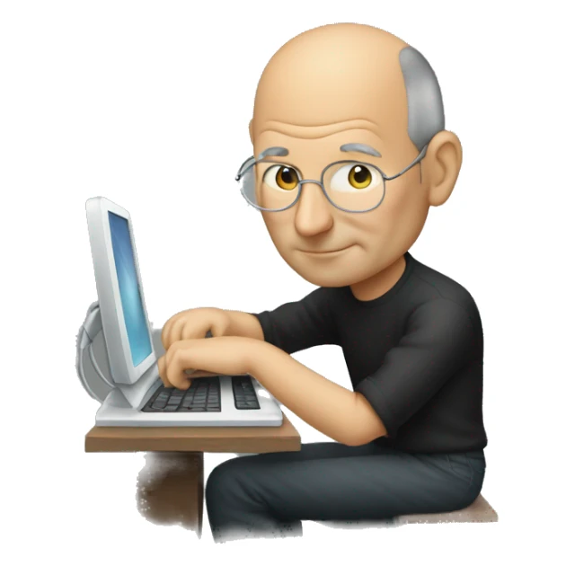 Steve jobs tying on his phonr sticker