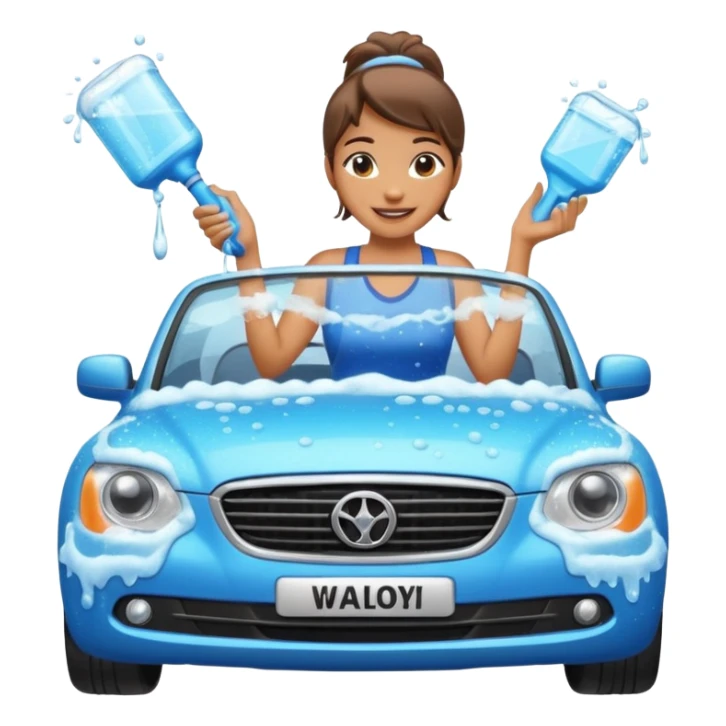 car washer woman with car  sticker