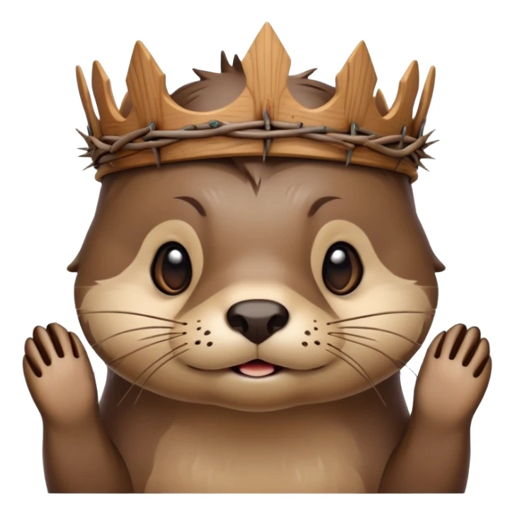 cute confused otter face with wood asymmetric Crown of thorns sticker