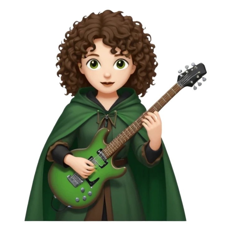 Brown eyes, brown hair curly forest witch playing electric guitar sticker