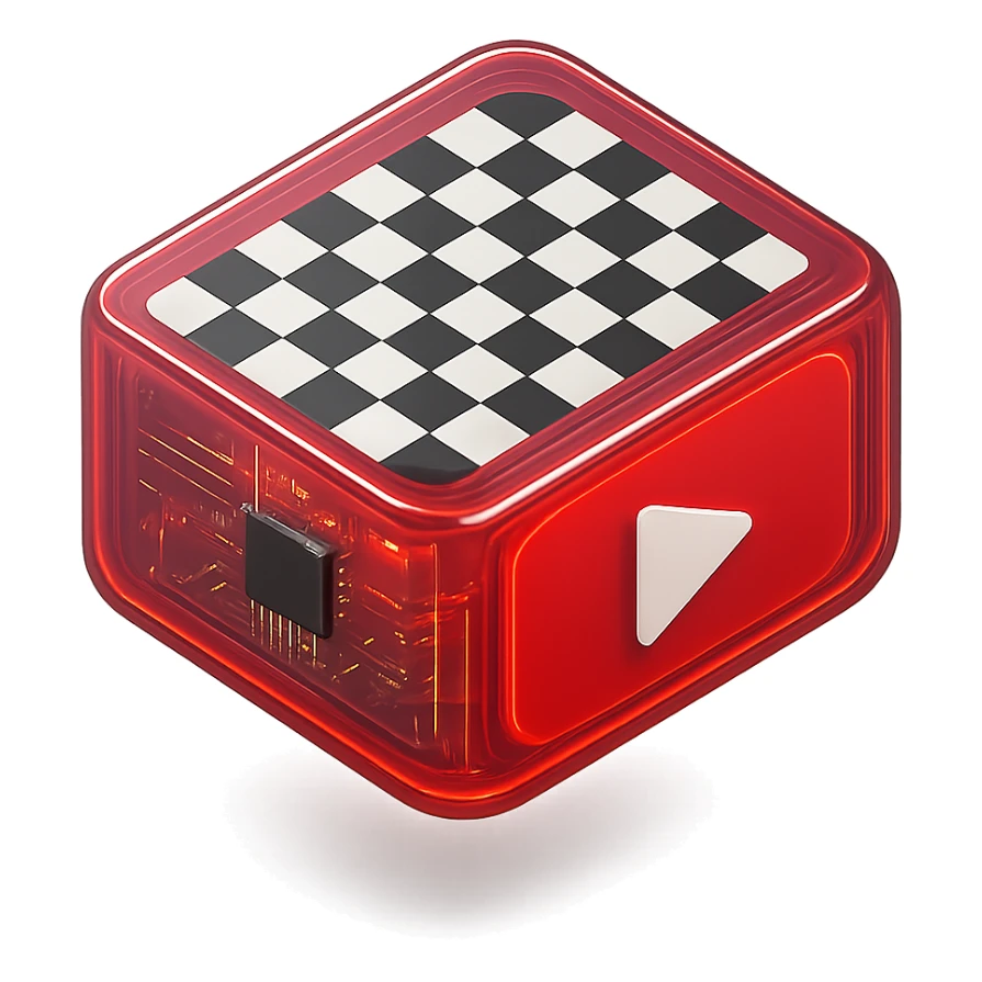 chess board of youtube play button, red YouTube play button, glossy circuit style sticker