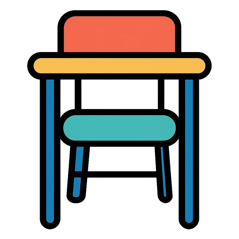 school desk viewed from front, lineal color icon with black outlines sticker