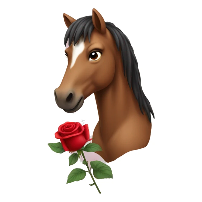 Horse biting a red rose in mouth sticker
