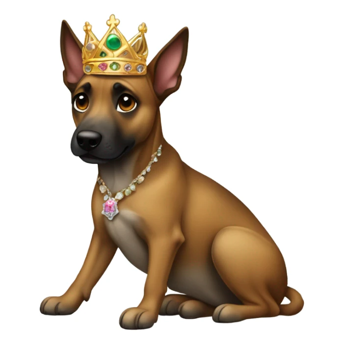 A malinois brindle dress color with a crown on his head sticker