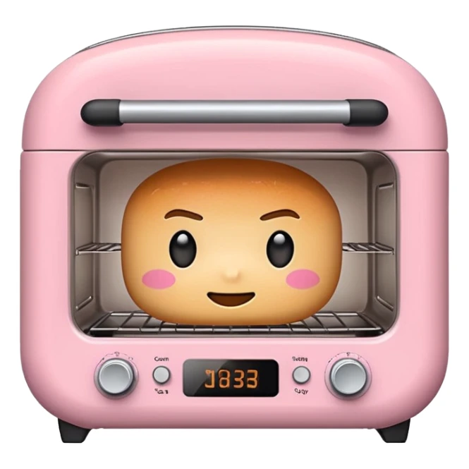 Cute emoji-style Ninja Combi countertop oven, pastel pink appliance, rounded edges, soft highlights, simple shadows, modern kitchen gadget aesthetic, kawaii but realistic, centered, white background sticker