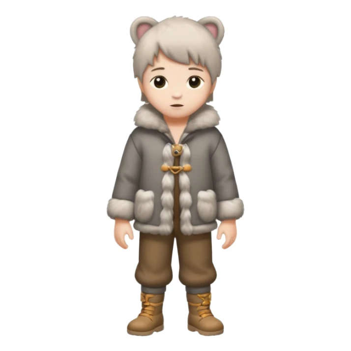 a full body of kid wearing fur clothing, playing stone



















 sticker