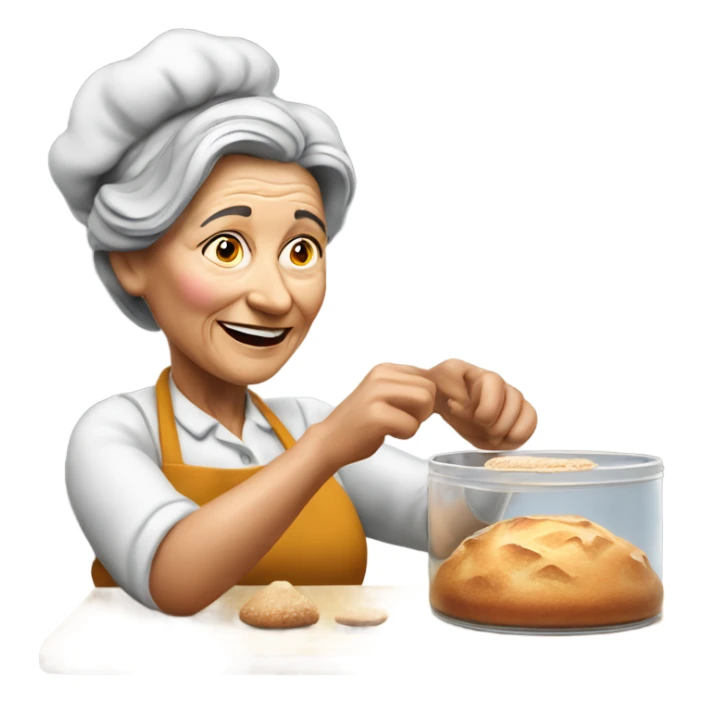 Create a 3d hyper realistic photo of a senior woman baking  sticker