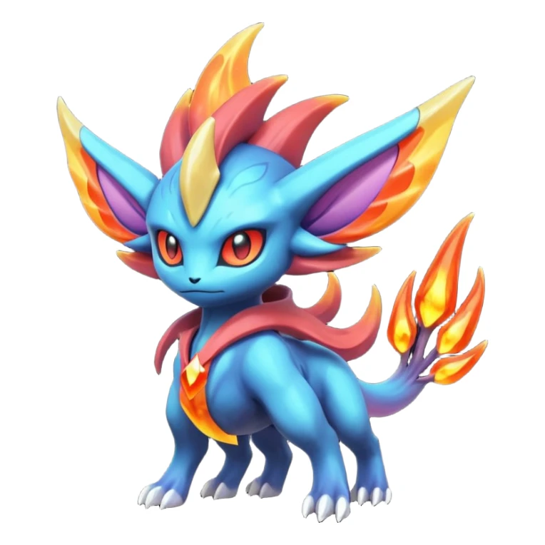 Futuristic volcanic elemental badass cool tough evil Suicune-Bayleaf-Celebi-Pokémon-Fakémon-hybrid-creature sticker