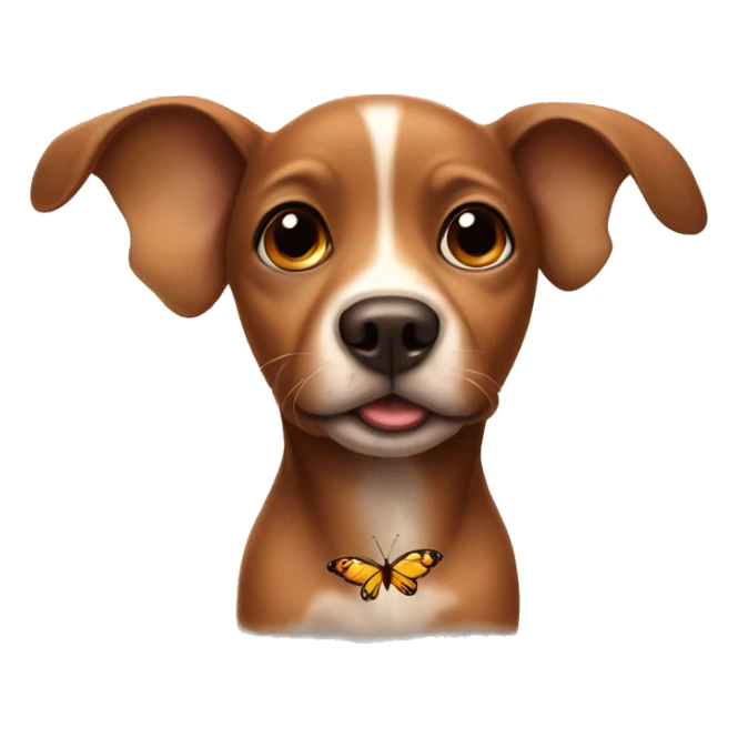 a brown baby dog with a butterfly on his nose sticker