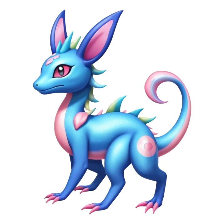 Colorful Shiny Exotic Amaura-Salandit-Aurorus-Sylveon-Fakémon-hybrid-creature (full body)  sticker