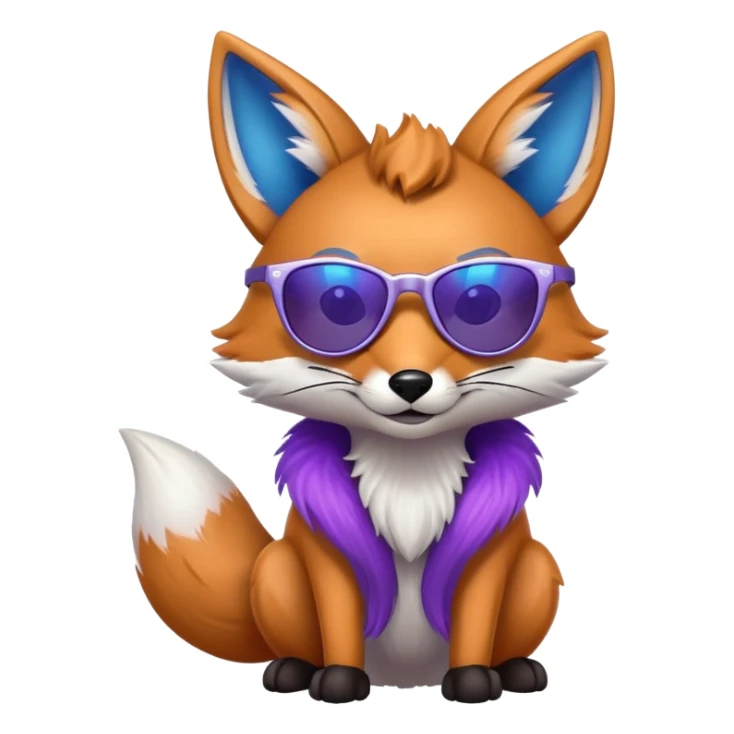 A cool fox with purple-blue fur, a glowing tail, a silver star on its forehead, and stylish sunglasses, looking confident sticker