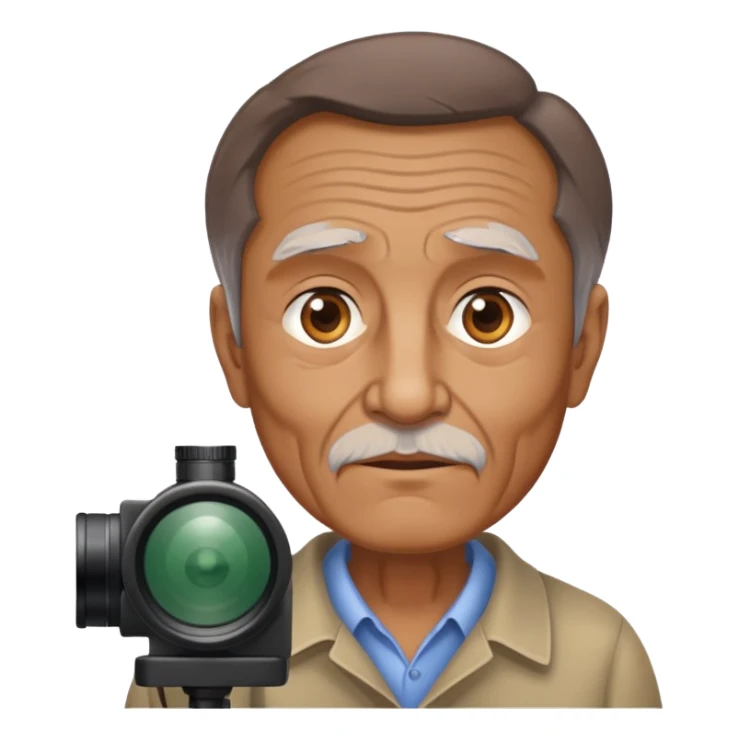 Old Man with brown hair and spotter scope lowered sticker