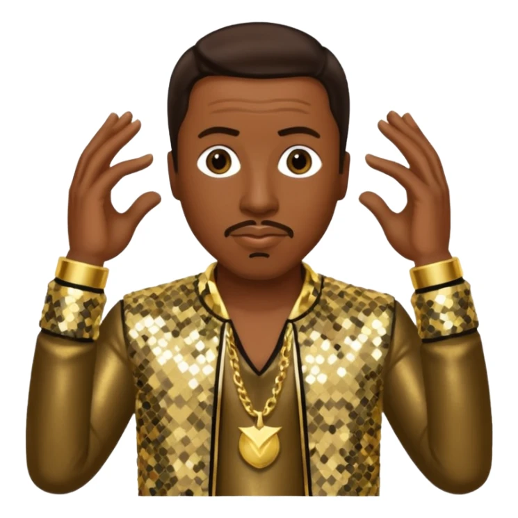 MC Hammer with dark brown hair, gold sequin outfit sticker