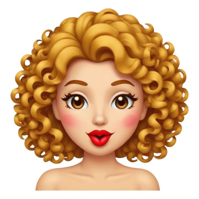 curly sexy emoji winking, blowing a kiss, curly hair, bold lips sticker