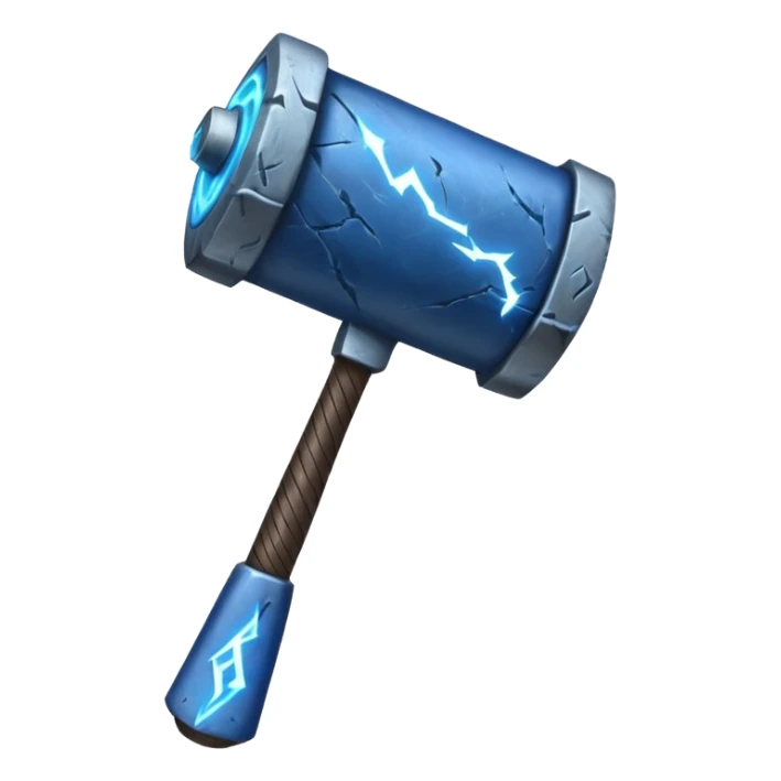 Short, heavy hammer with runes glowing blue, lightning crackling around it. sticker