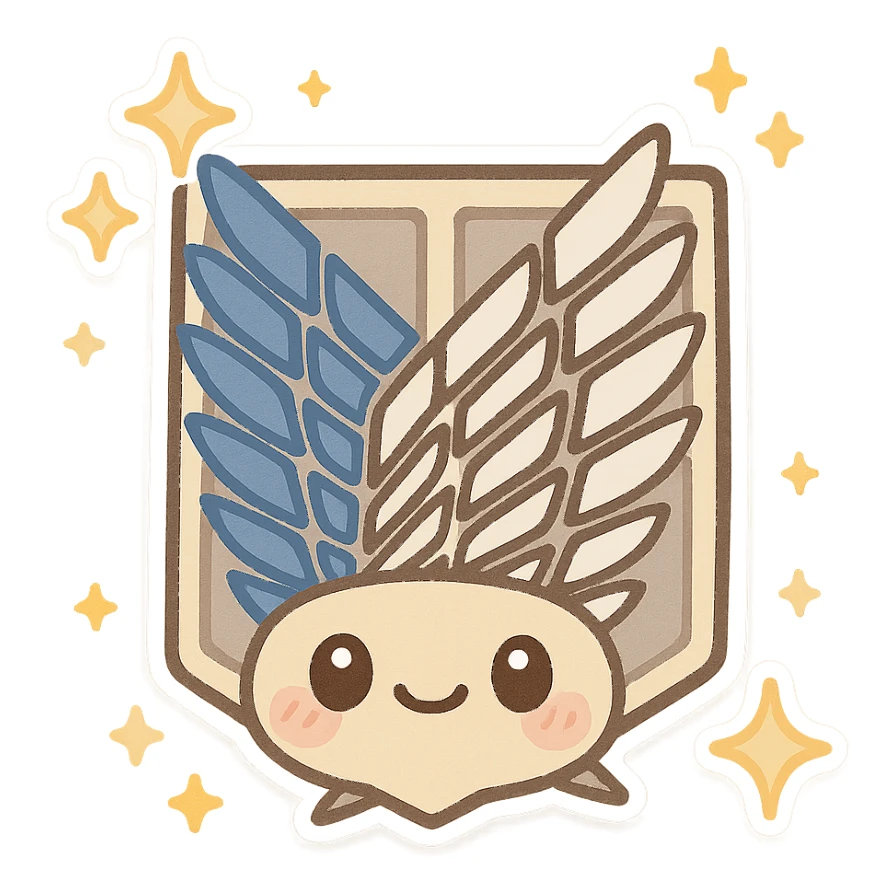 Cute Survey Corps emblem with sparkles, Attack on Titan theme, emoji style sticker