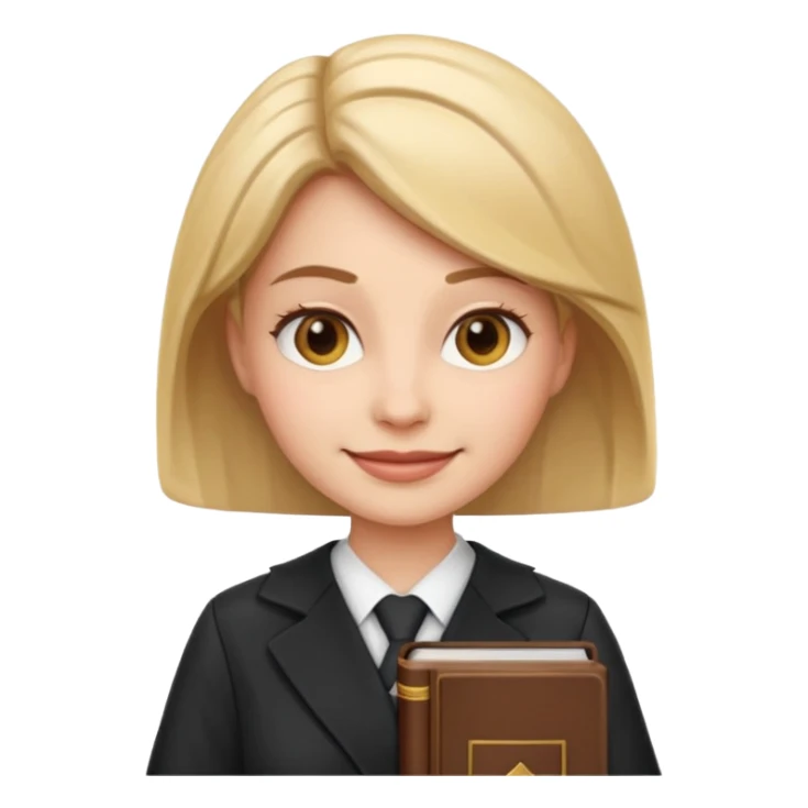 female lawyer emoji, smiling, with law book sticker