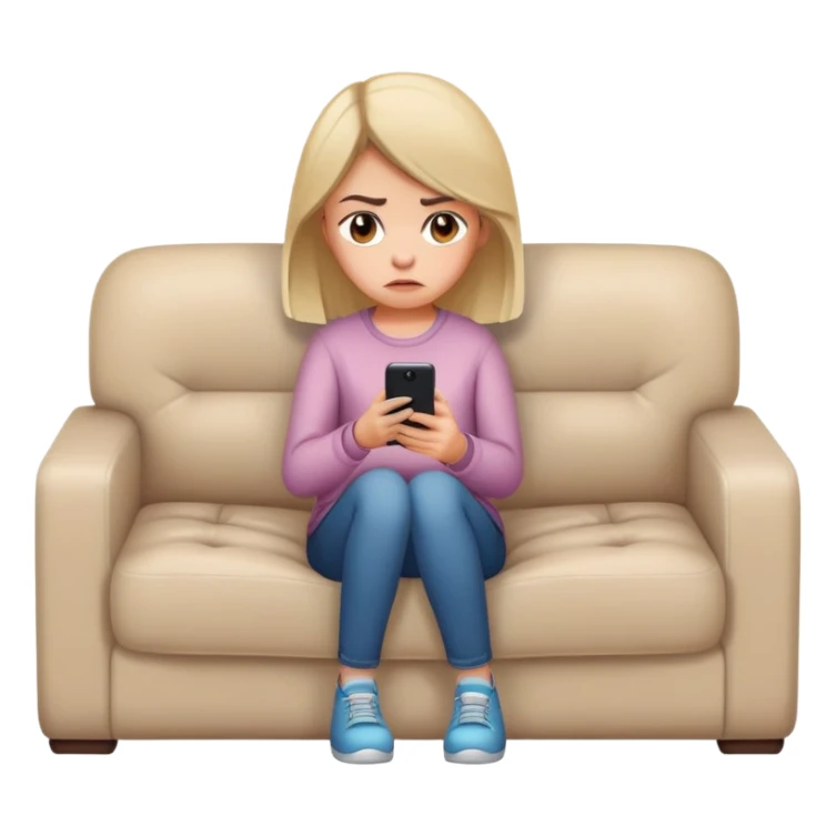 A disgruntled girl is sitting on her phone on the couch sticker
