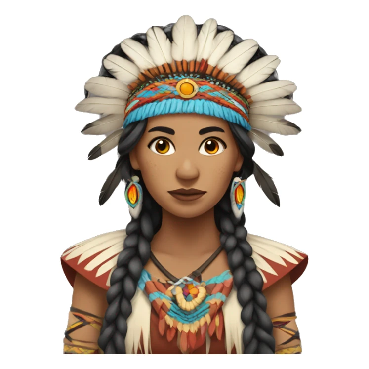 Indigenous woman with long braided hair wearing a regalia sticker