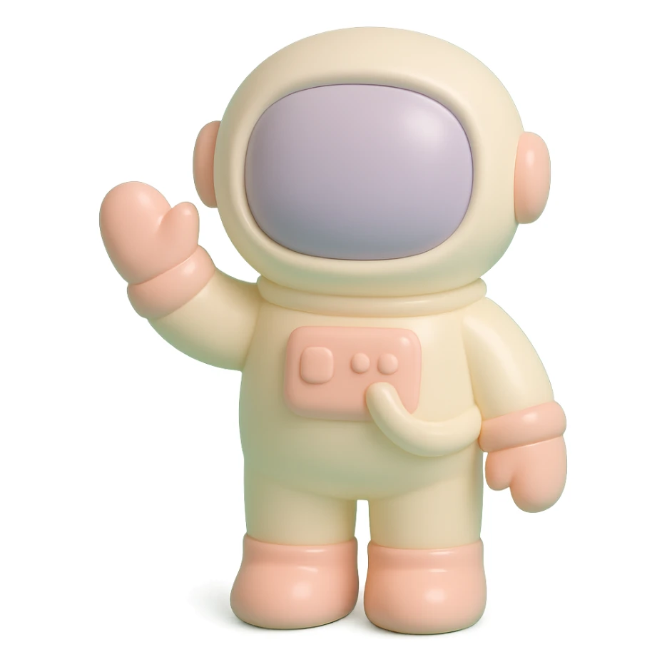 cute proportions astronaut waving in vinyl figure style sticker