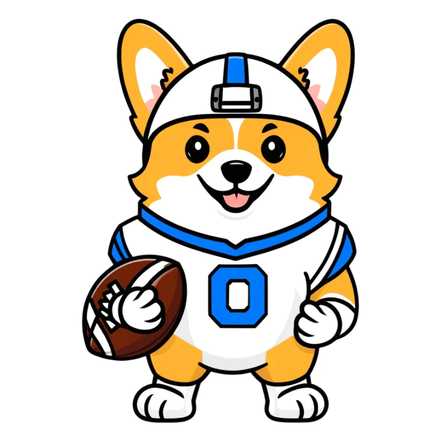 Corgi with football University Michigan sticker