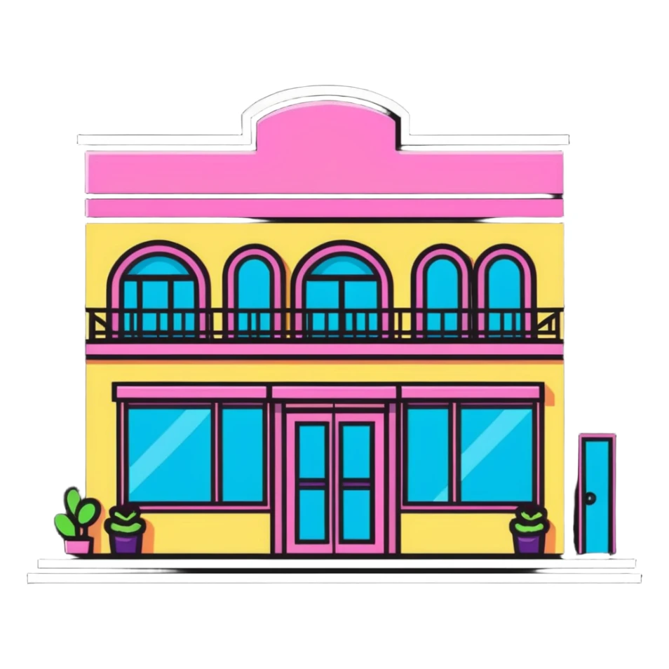 magnifying glass over a beauty salon building sticker