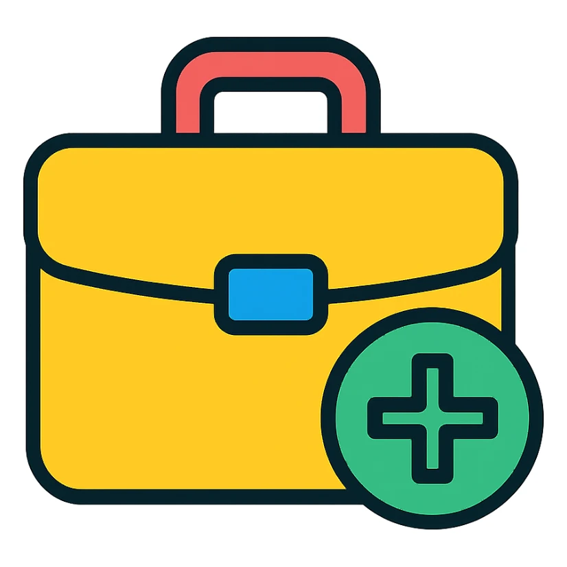 A flat design icon for 'Vacancies' showing a briefcase with a plus sign, suitable for a business presentation. sticker