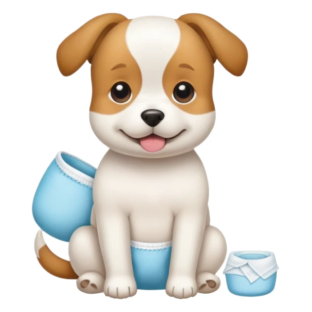 dog learning to wear a diaper, potty training sticker
