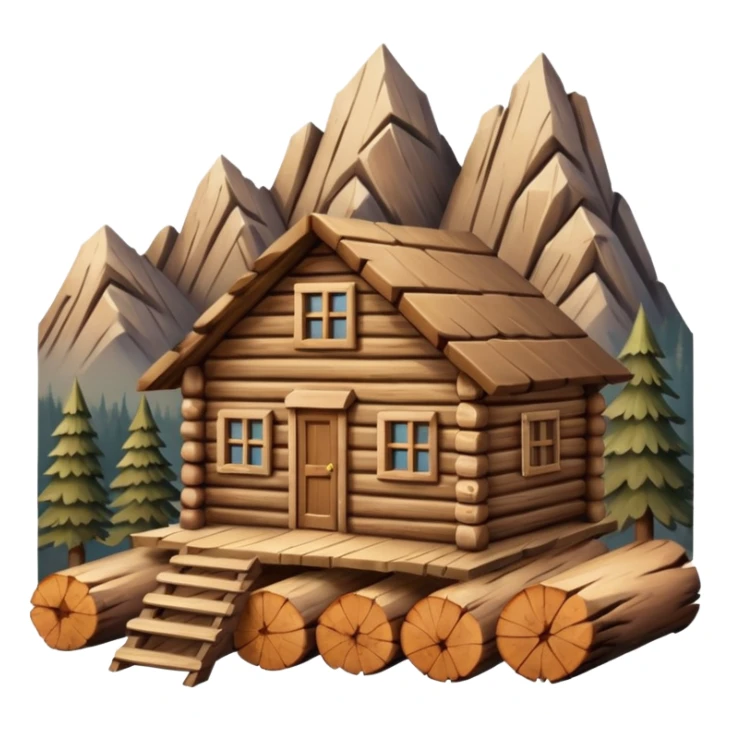  wooden house made of logs in the mountains sticker