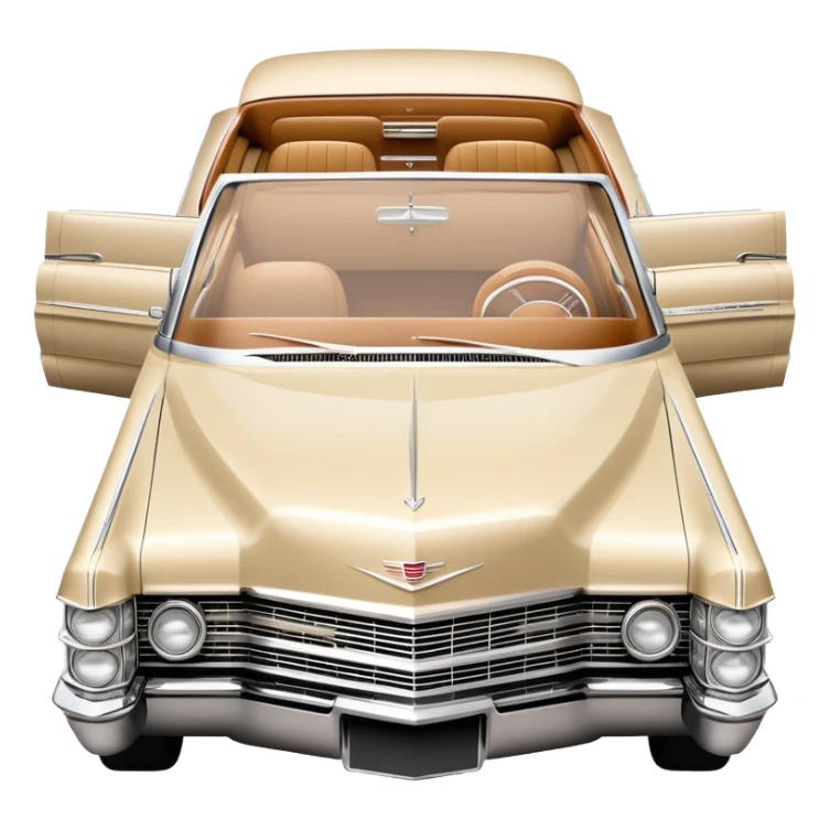 Beige 1966 Cadillac DeVille icon, ultra simplified design, clean 30-degree angle, just essential contours, Once Upon a Hollywood car, iOS emoji style sticker