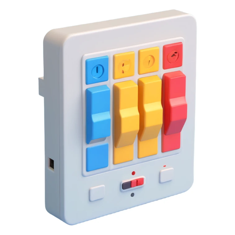 A 19-inch telecommunications switch in a 3D style, using a color palette of three colors (5EC6F1/F9DCAF/353946) sticker