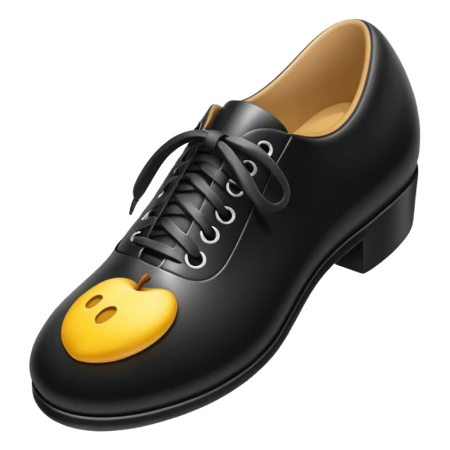 3D Apple-style emoji of a single shoe print on the ground, stylized and simple. Rounded, glossy, smooth shading, white background.
 sticker