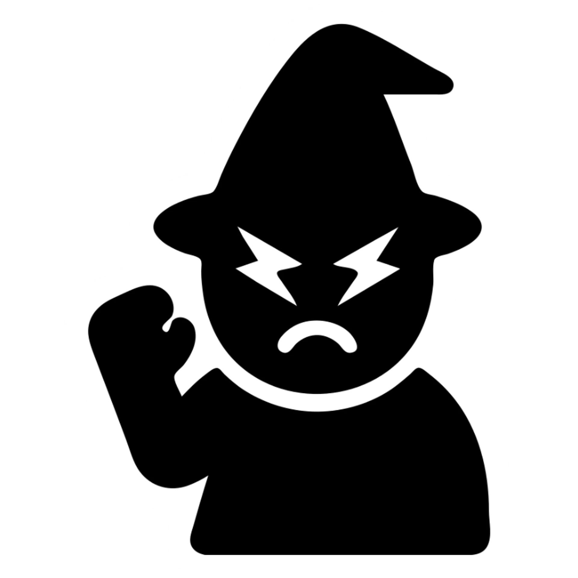 angry wizard with lightning eyes and a balled up fist sticker