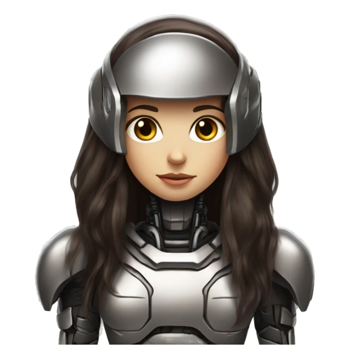 Cyborg robot girl dark brown long hair and helmet sticker
