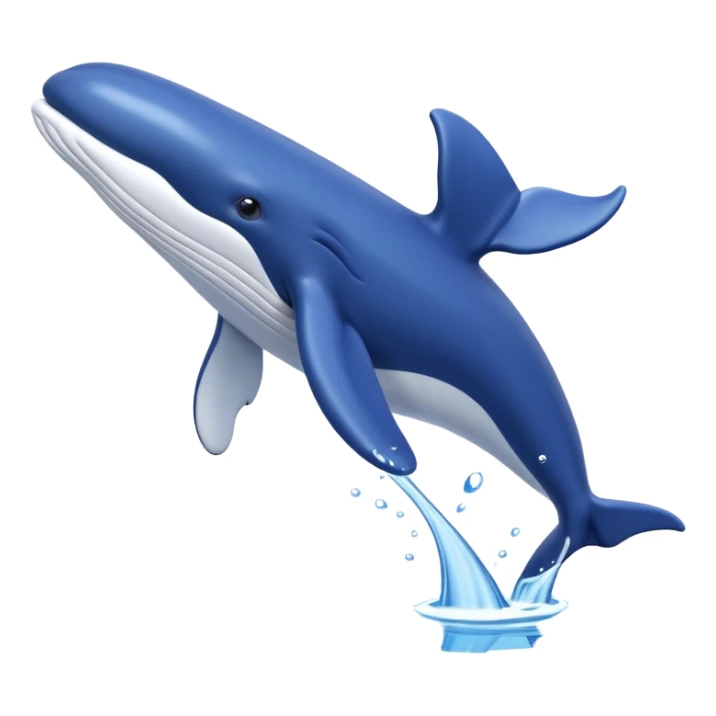 A 3D cartoon whale tail rising from the water, smooth surface reflection, ocean background, Memoji-style. sticker