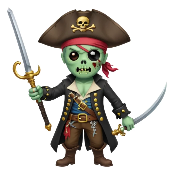 Pirate Zombie in tricorn hat waves a saber sticker