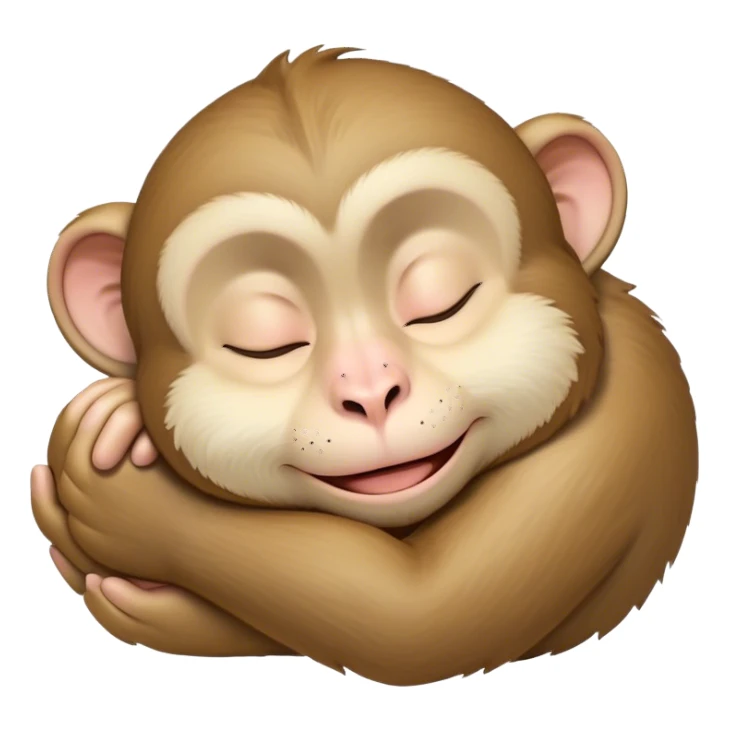 Meme-Worthy cute Sleeping Macaque Portrait Emoji, Head resting peacefully with a contented smile, showcasing soft, downy fur and eyes gently closed in serene slumber, Simplified yet comically adorable features, highly detailed, glowing with a soft, drowsy glow, high shine, relaxed and utterly lovable, stylized with an air of playful laziness, bright and heartwarming, soft glowing outline, capturing the essence of a sleeping macaque that feels destined to become the next viral icon of adorable rest! sticker