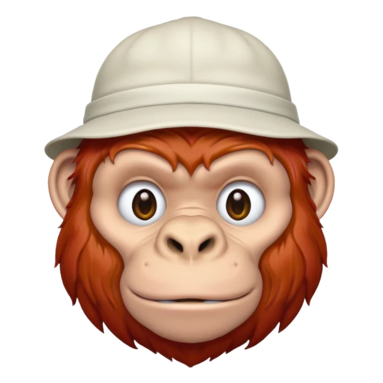 red haired gorilla head with white hat, apple style emoji, no text, facing slightly left sticker