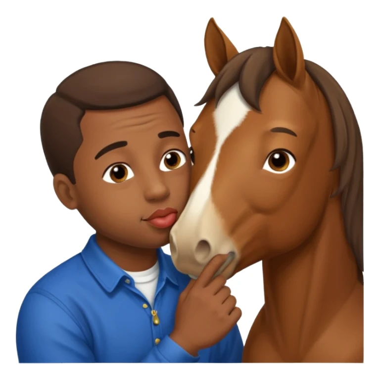 Black guy kissing on the lips with horse with down syndrome sticker