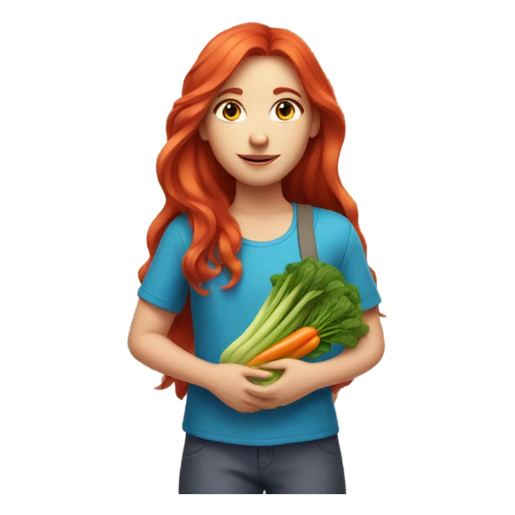 Girl with blue eyes long red hair holding vegetables sticker