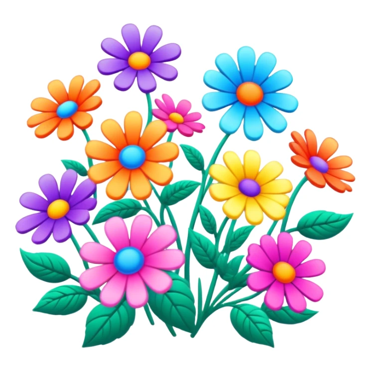 3D, psychedelic colored hippie style flowers in a line  sticker