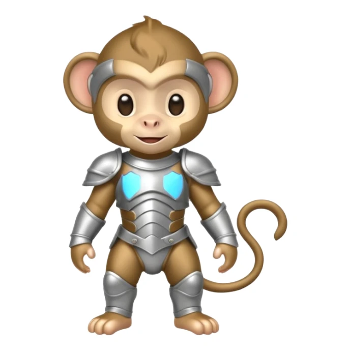 baby monkey in silver armor, full body, smile sticker
