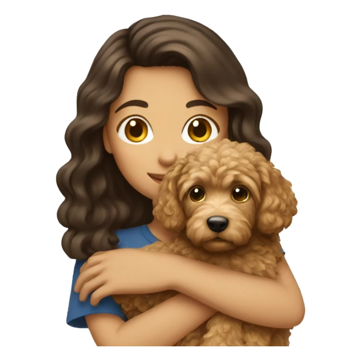 brunette girl holding golden doodle  sticker
