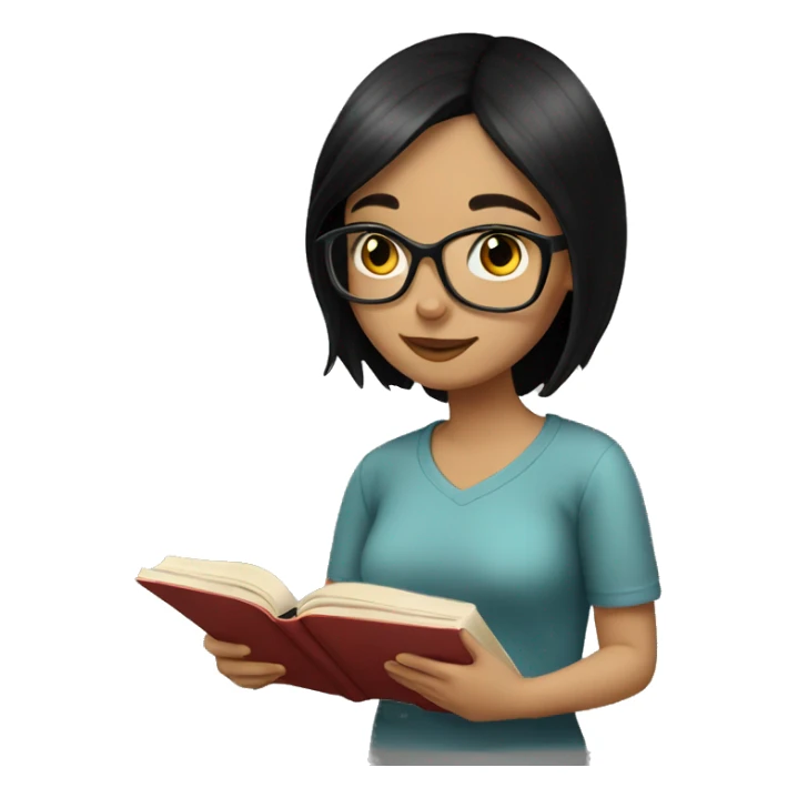Girl with black hair reading book sticker