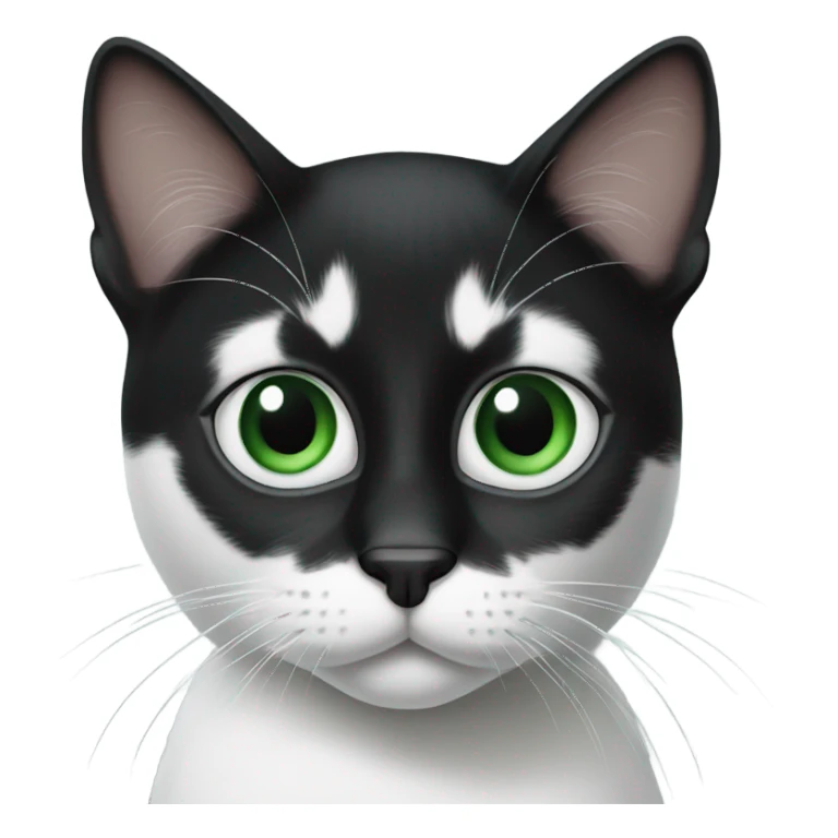 Black and white cat with green eyes and a black nose sticker
