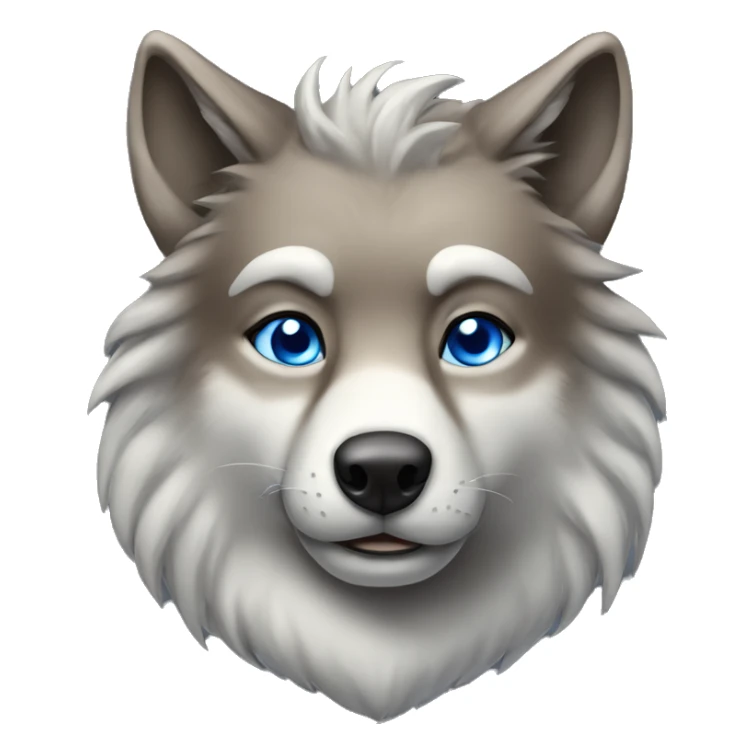 brown-grey wolf long fur blue eyes with crown sticker