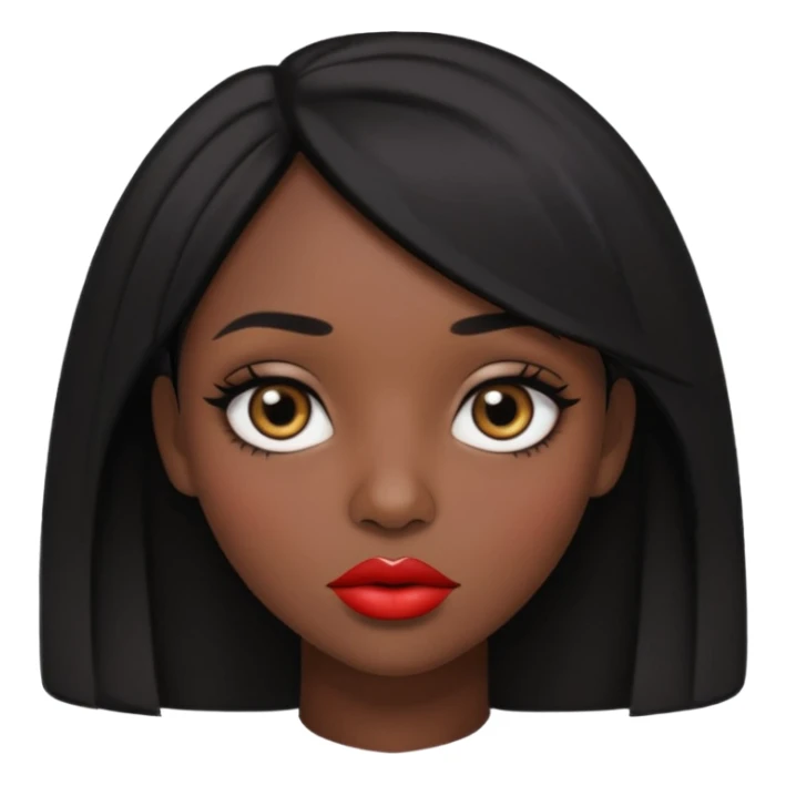 Dark skin gurl with black hair, big lips m, dark brown eye, octagon face shape and chinky eyes no red lipstick  sticker