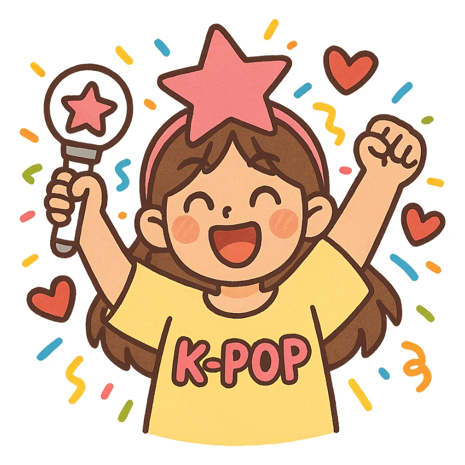kpop fan star with confetti and hearts, fun and colorful sticker