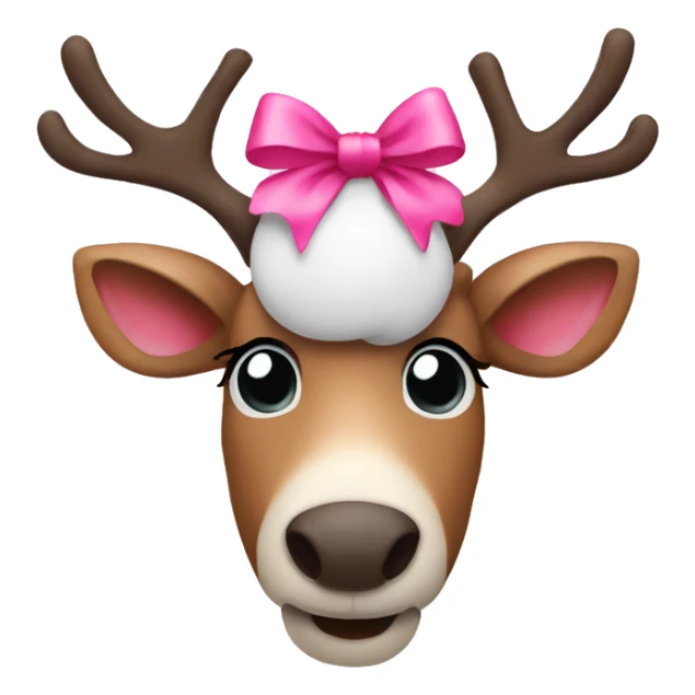Reindeer with long eyelashes and pink bow and pink nose sticker